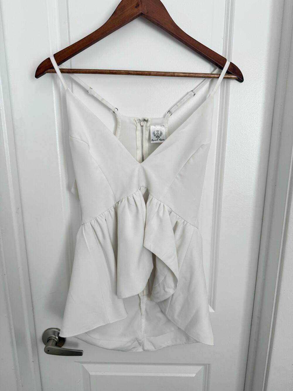 Angel Biba White Deep V Neck Peplum Top Size 12